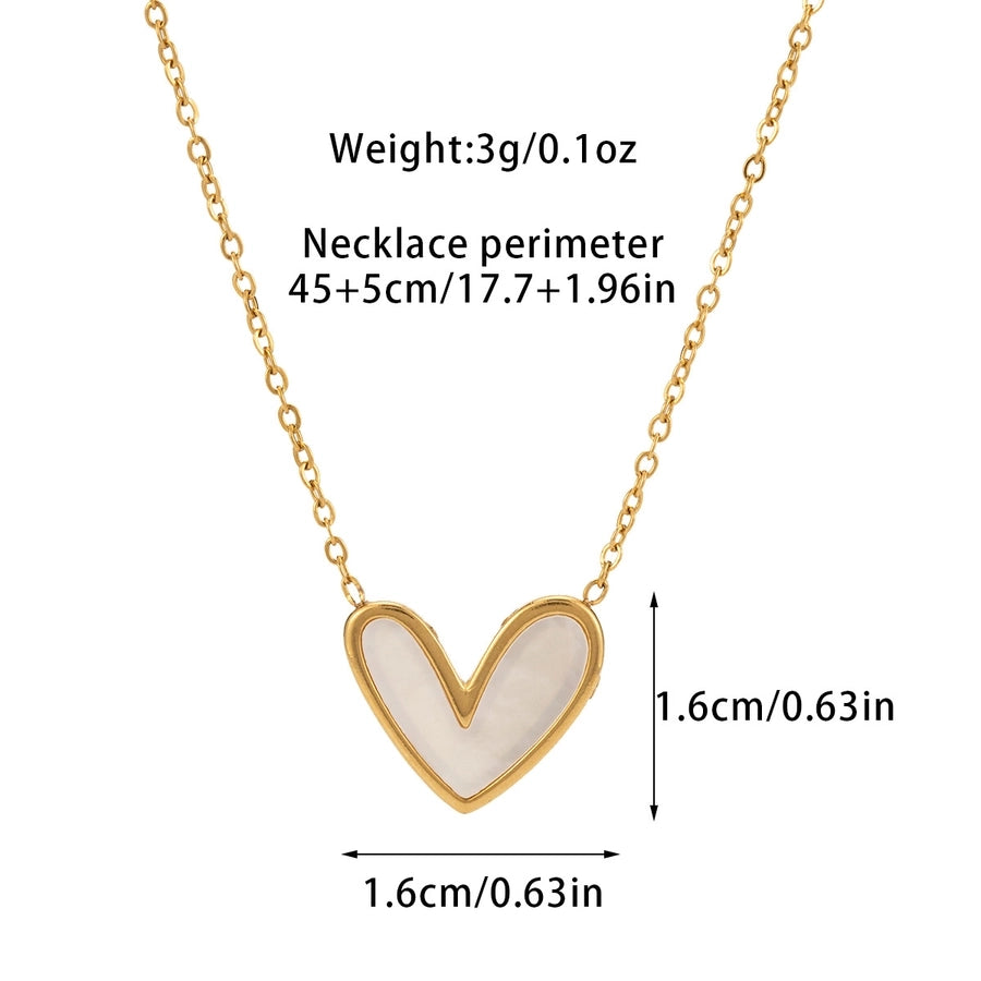 Jewelry Basic Modern Style Classic Style Heart Shape Titanium Steel Shell Fritillary 18K Gold Plated Plating Inlay Pendant Necklace