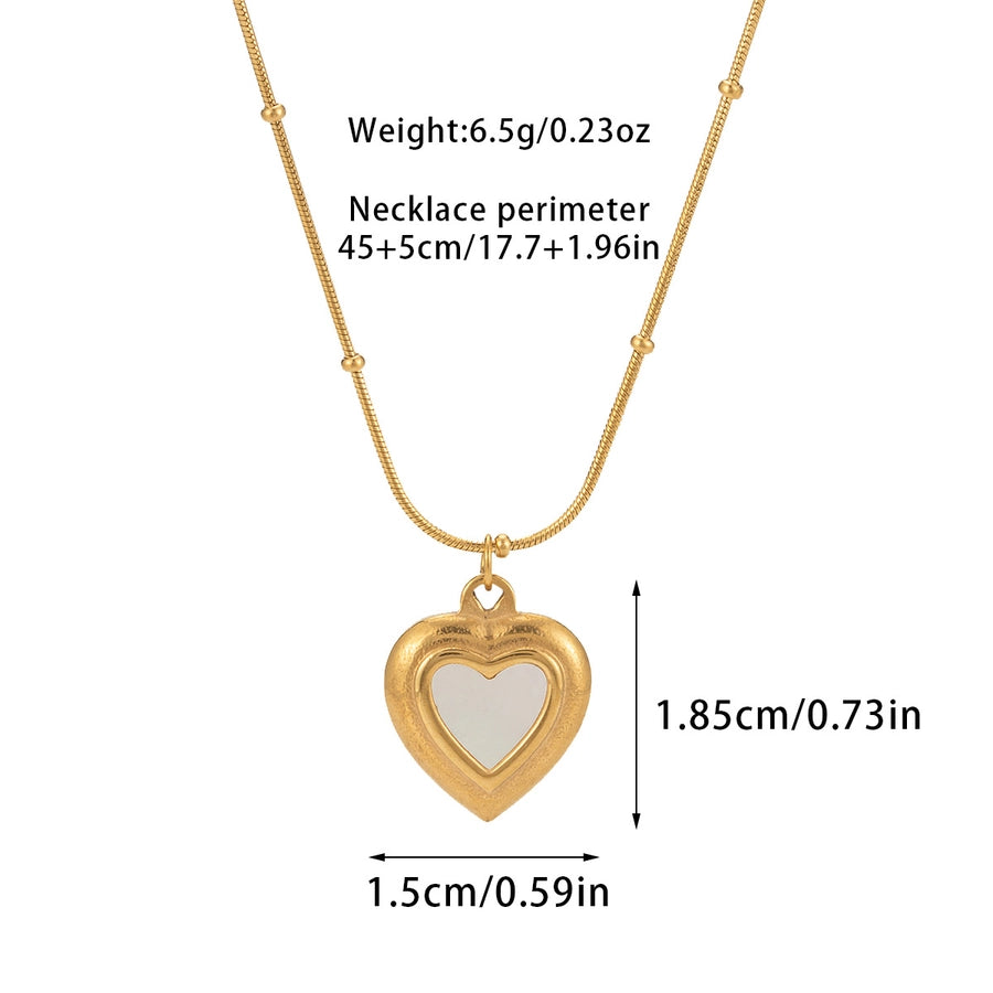 Jewelry Basic Modern Style Classic Style Heart Shape Titanium Steel Shell Fritillary 18K Gold Plated Plating Inlay Pendant Necklace