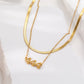 Jewelry Elegant Simple Style Number Stainless Steel 18K Gold Plated 24K Gold Plated Plating Double Layer Necklaces