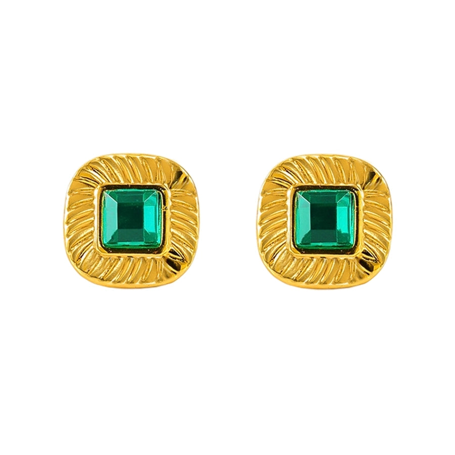 1 Pair Lady Square Polishing Inlay 304 Stainless Steel Glass 18K Gold Plated Ear Studs