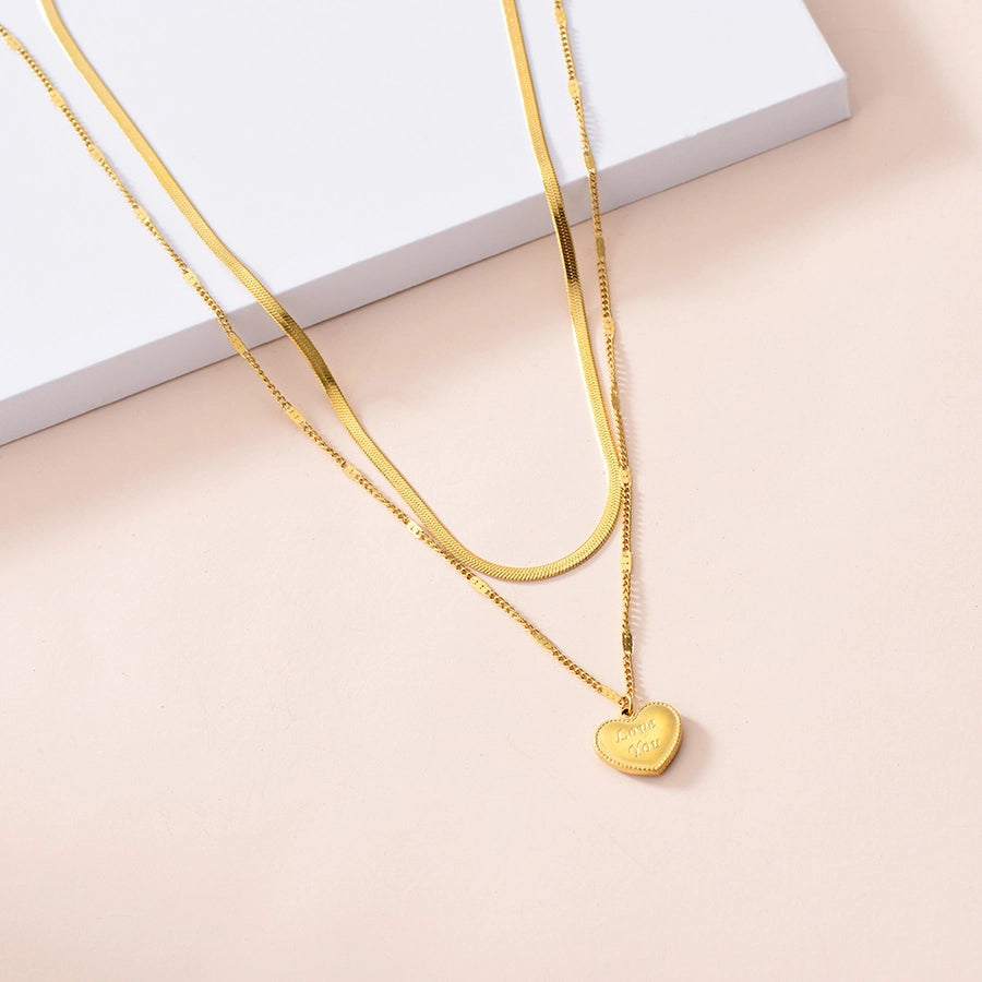 Elegant basic streetwear heart shape titanium steel plating layered necklaces