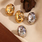 1 Pair Simple Style Classic Style Oval Inlay 304 Stainless Steel Zircon 18K Gold Plated Ear Studs