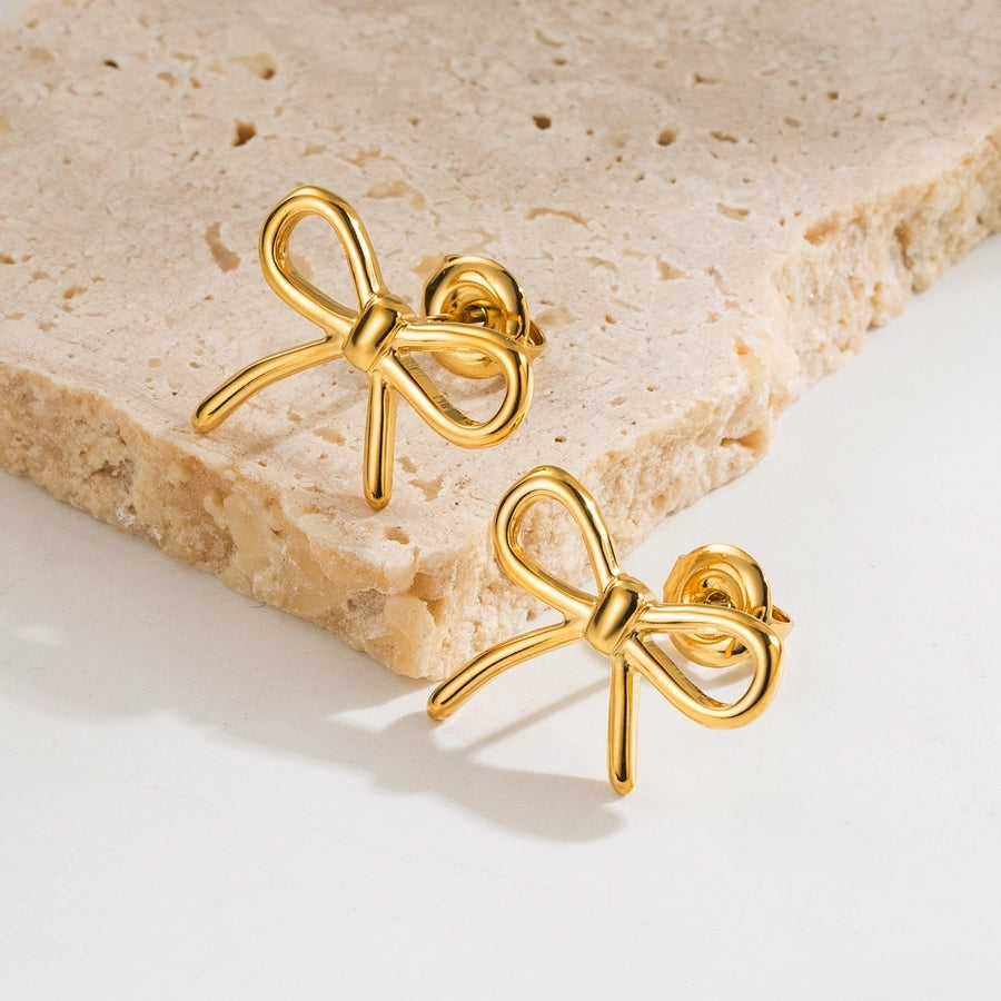 1 pair elegant simple style classic style bow knot plating stainless steel 18k gold plated ear studs