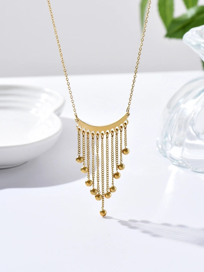 304 Stainless Steel 14K Gold Plated Simple Style Tassel Triangle Beads Pendant Necklace