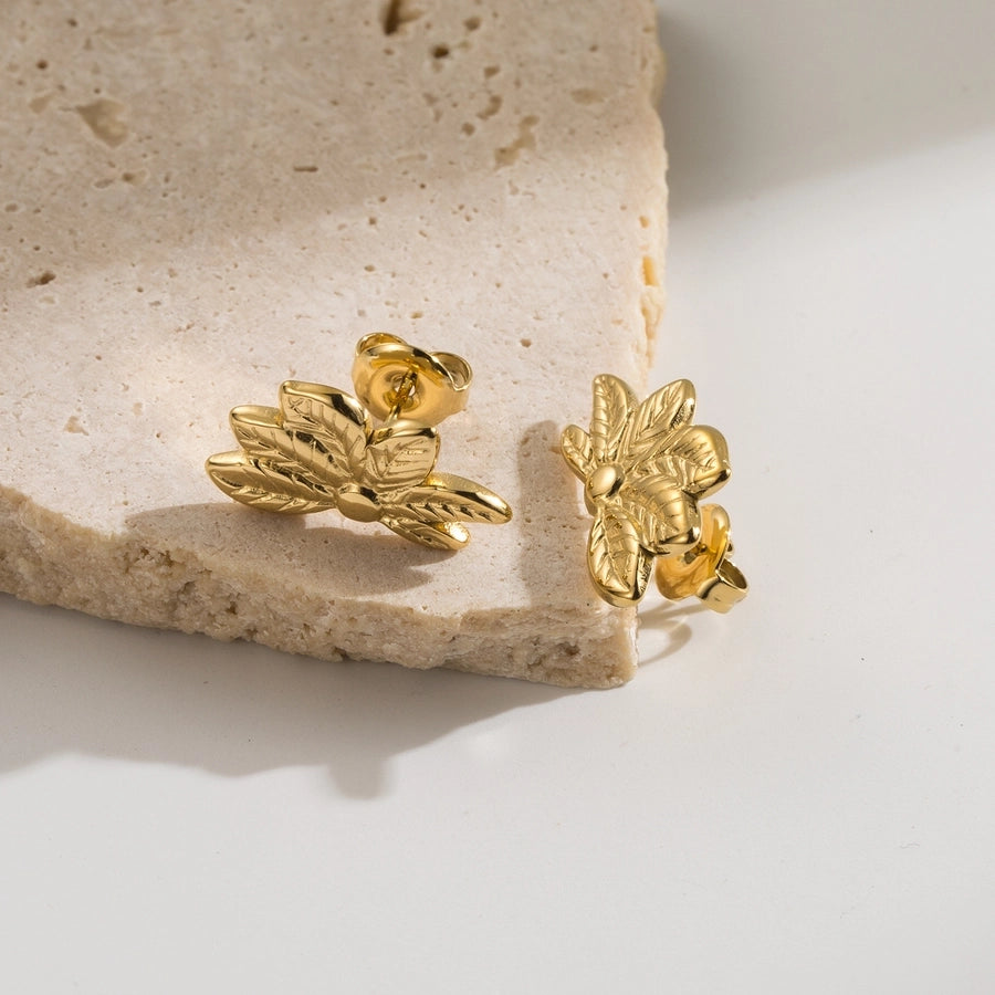 1 Pair Casual Simple Style Commute Leaves Flower 304 Stainless Steel 18K Gold Plated Ear Studs