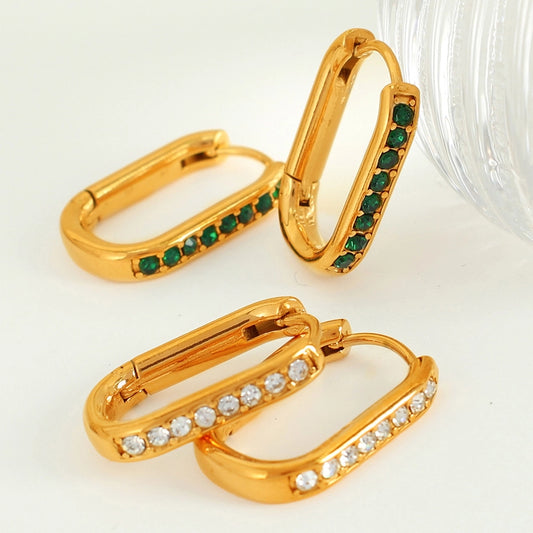 1 Pair Simple Style Classic Style Geometric Inlay 304 Stainless Steel Zircon 18K Gold Plated Earrings