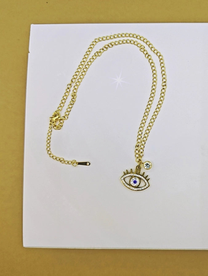 Jewelry Simple Style Classic Style Eye Stainless Steel Rhinestones Inlay Pendant Necklace