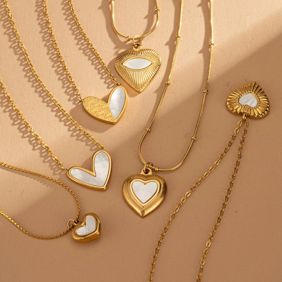 Jewelry Basic Modern Style Classic Style Heart Shape Titanium Steel Shell Fritillary 18K Gold Plated Plating Inlay Pendant Necklace