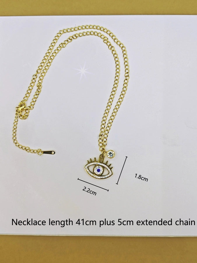 Jewelry Simple Style Classic Style Eye Stainless Steel Rhinestones Inlay Pendant Necklace