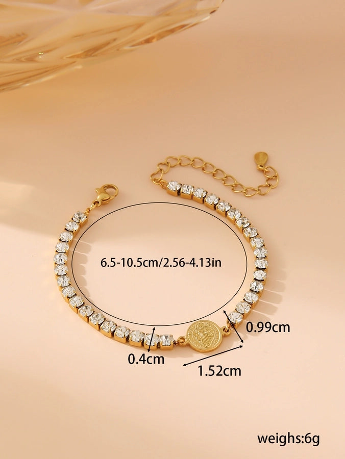 Elegant Four Leaf Clover Round Moon 304 Stainless Steel 18K Gold Plated Bangle In Bulk