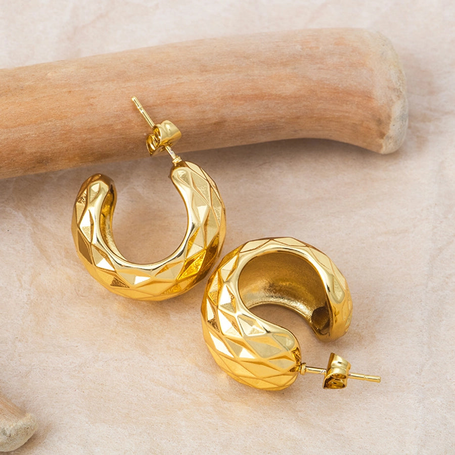 1 Pair Casual Simple Style C Shape Solid Color 304 Stainless Steel 18K Gold Plated Ear Studs