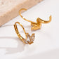 1 pair elegant flower plating inlay stainless steel zircon 14k gold plated hoop earrings