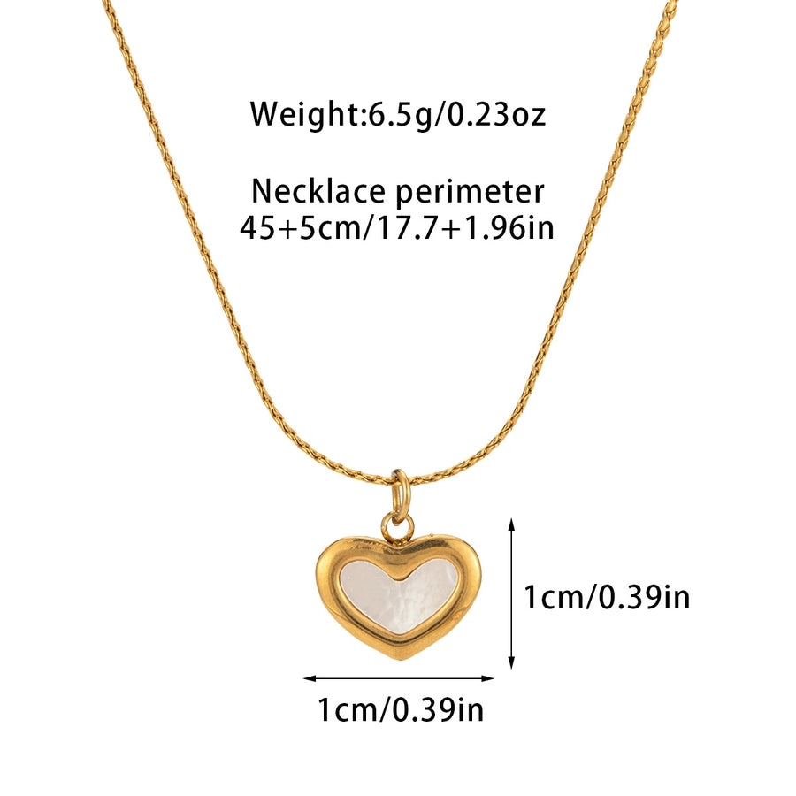 Jewelry Basic Modern Style Classic Style Heart Shape Titanium Steel Shell Fritillary 18K Gold Plated Plating Inlay Pendant Necklace