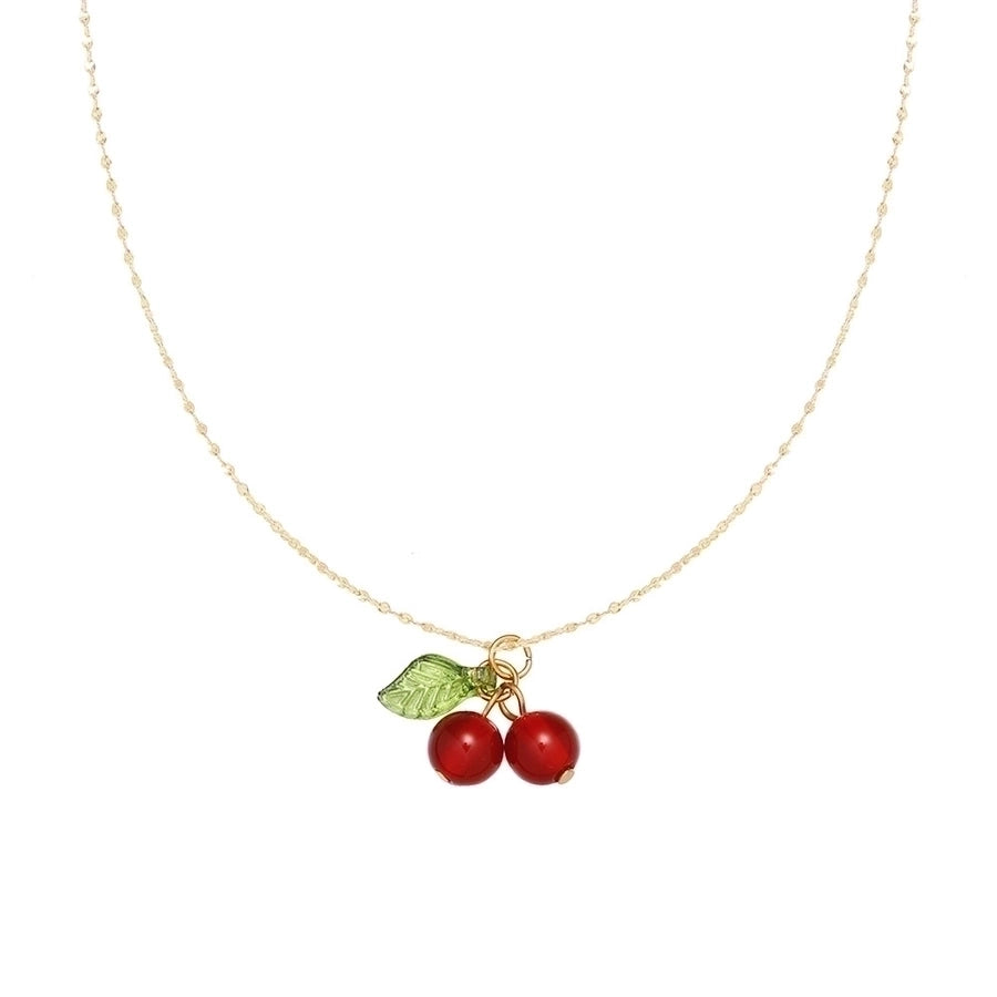 304 Stainless Steel 18K Gold Plated IG Style Sweet Plating Cherry Resin Pendant Necklace