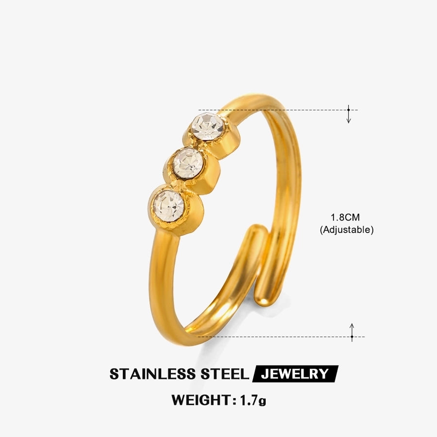 Jewelry Simple Style Classic Style Round Eye 304 Stainless Steel Rhinestones 18K Gold Plated Plating Inlay Rings