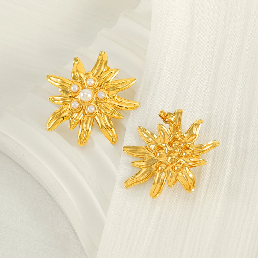 1 Pair Cute Simple Style Sunflower Inlay 304 Stainless Steel Artificial Pearls 18K Gold Plated Ear Studs