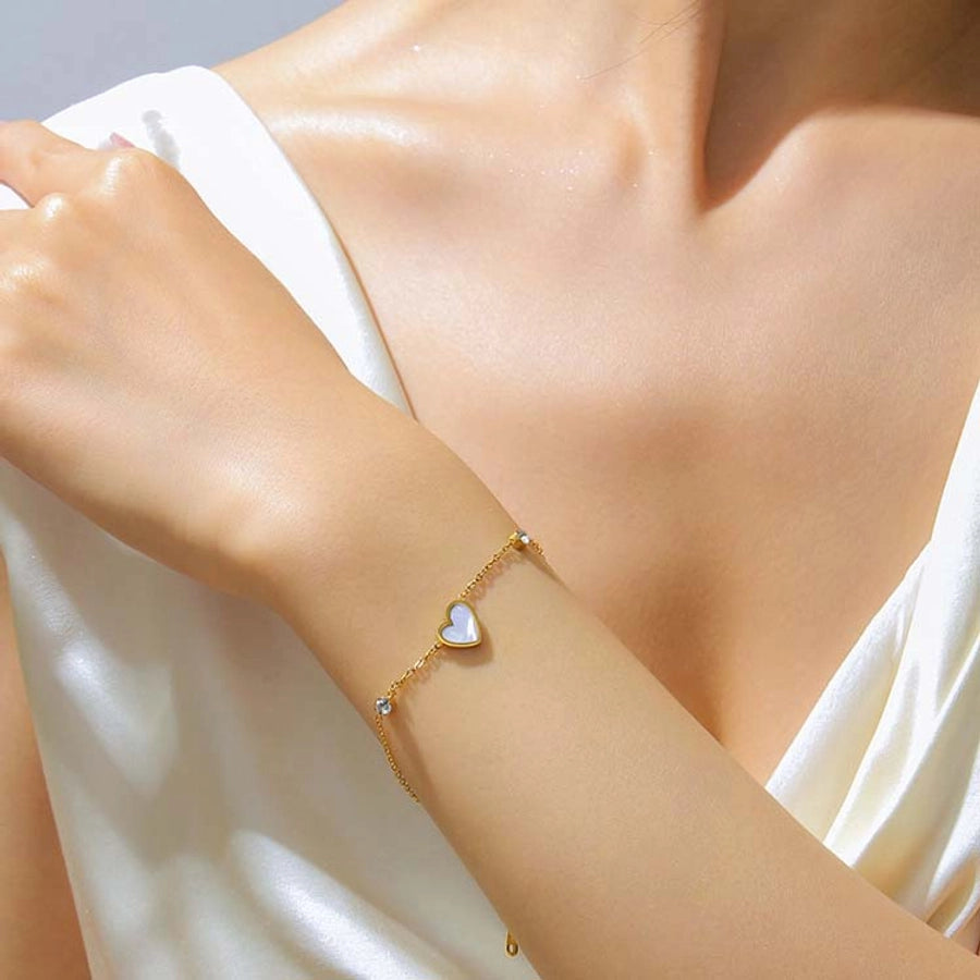 304 Stainless Steel 18K Gold Plated Elegant Cute Lady Plating Heart Shape Bracelets