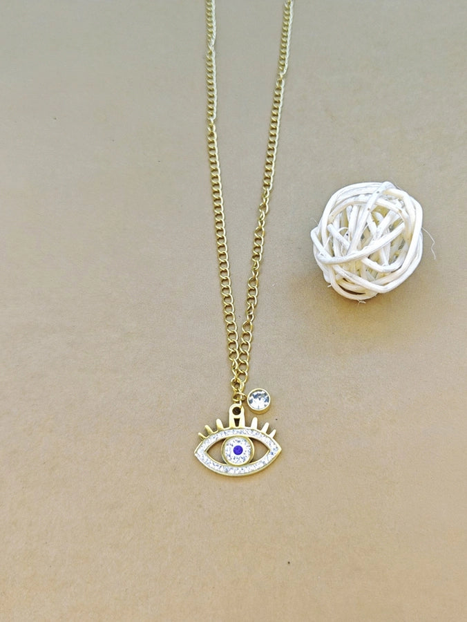 Jewelry Simple Style Classic Style Eye Stainless Steel Rhinestones Inlay Pendant Necklace