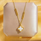 304 Stainless Steel 18K Gold Plated Elegant Plating Inlay Four Leaf Clover Acrylic Pendant Necklace