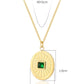 Stainless Steel 18K Gold Plated Retro Inlay Sun Oval Natural Stone Zircon Pendant Necklace