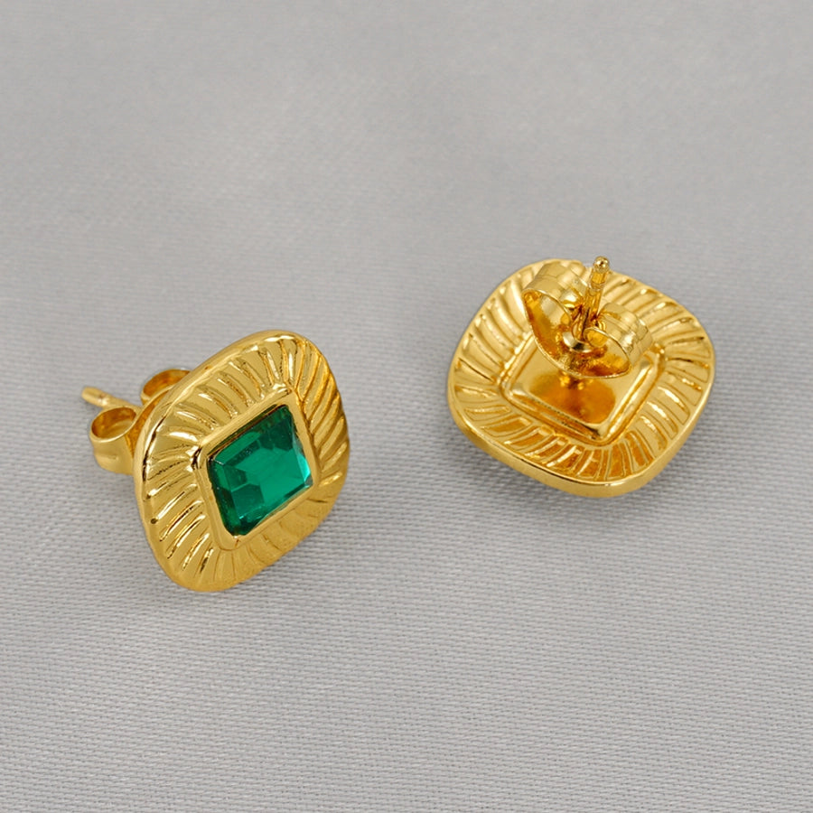 1 Pair Lady Square Polishing Inlay 304 Stainless Steel Glass 18K Gold Plated Ear Studs