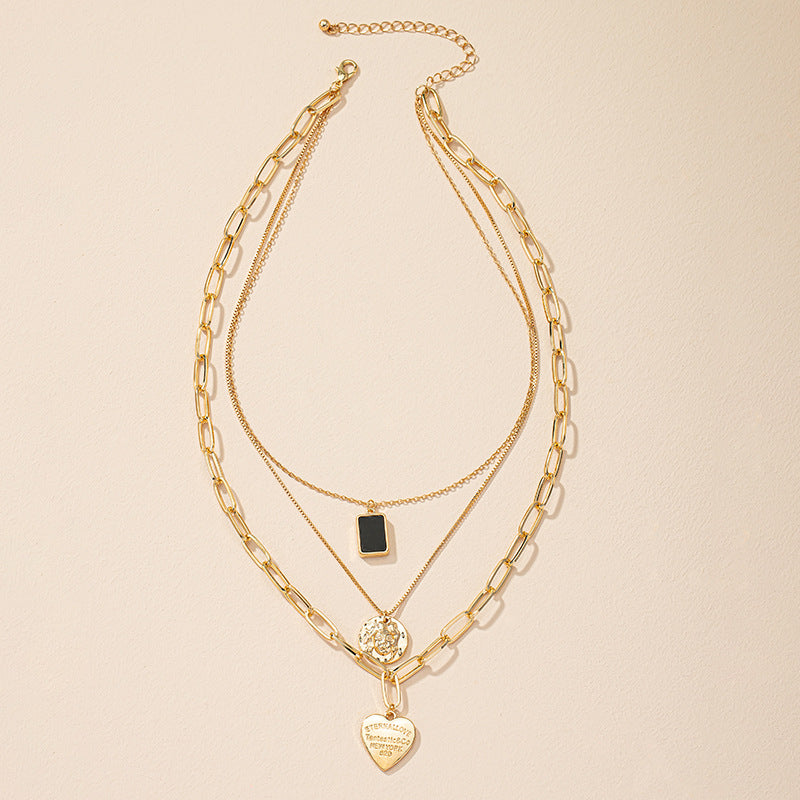 Layered female portrait alloy necklace gold heart-shaped pendant