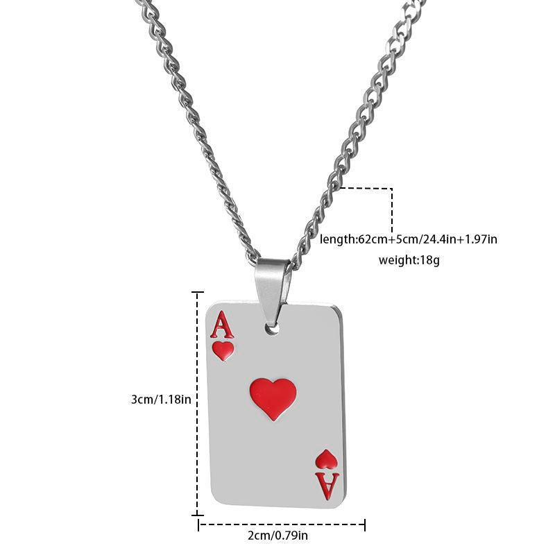 Hip-hop poker stainless steel plating pendant necklace 1 piece