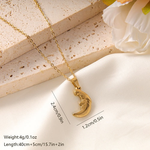 Elegant vintage style french style star moon eye stainless steel plating inlay zircon 18k gold plated pendant necklace