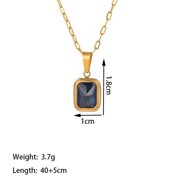 ig style simple style square titanium steel polishing plating inlay artificial rhinestones 18k gold plated pendant necklace