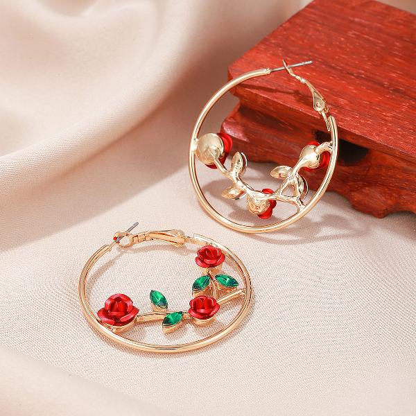 1 pair sweet flower plating zinc alloy 18k gold plated hoop earrings