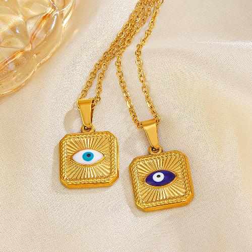 Casual devil's eye square stainless steel enamel plating 18k gold plated necklace