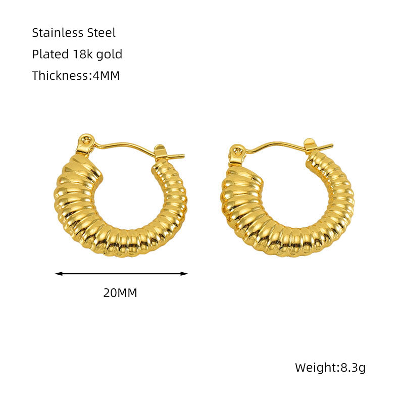 1 piece simple style classic style solid color polishing plating stainless steel titanium steel 18k gold plated earrings