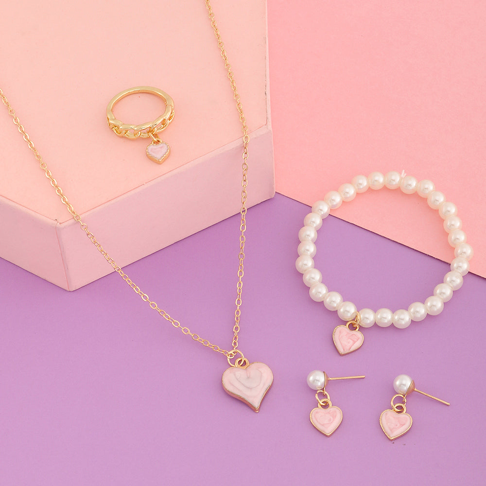 Peach heart alloy pearl jewelry 5-piece set