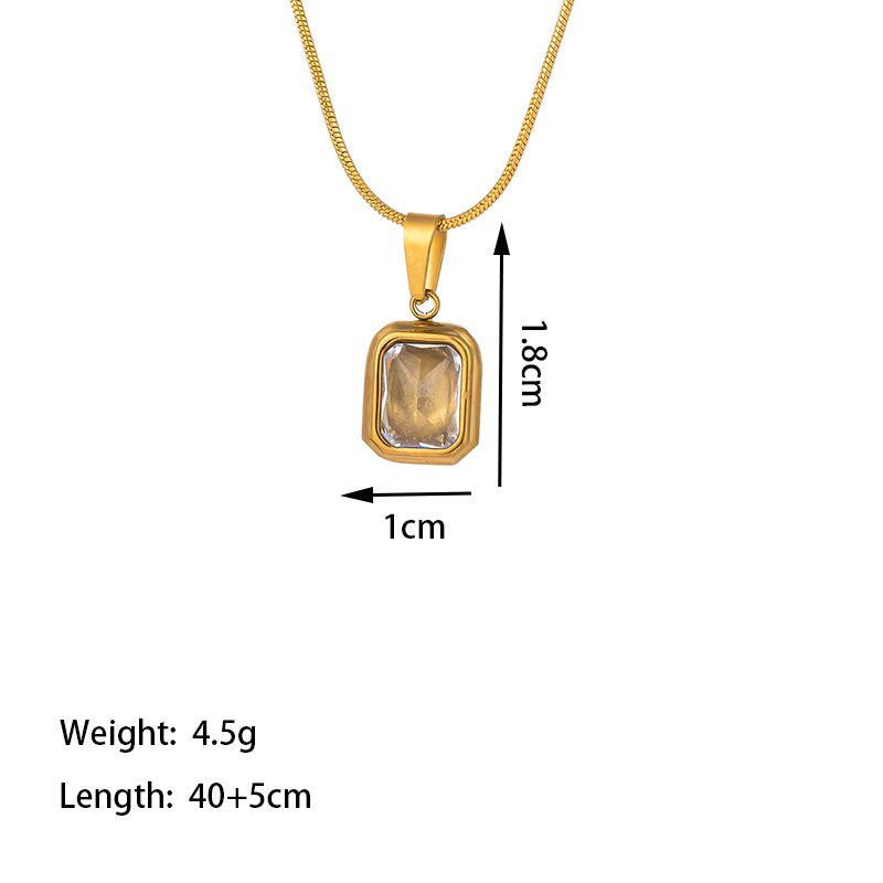 ig style simple style square titanium steel polishing plating inlay artificial rhinestones 18k gold plated pendant necklace