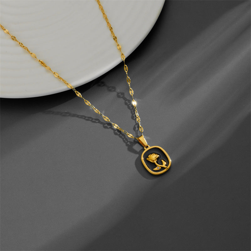 casual flower titanium steel plating pendant necklace