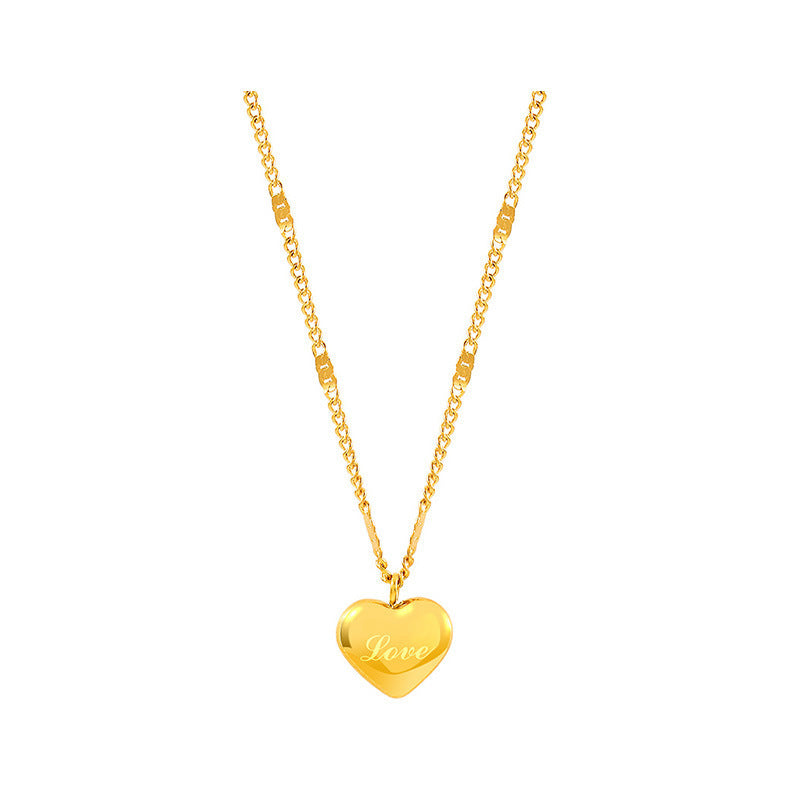 Simple style heart shape titanium steel plating gold plated pendant necklace