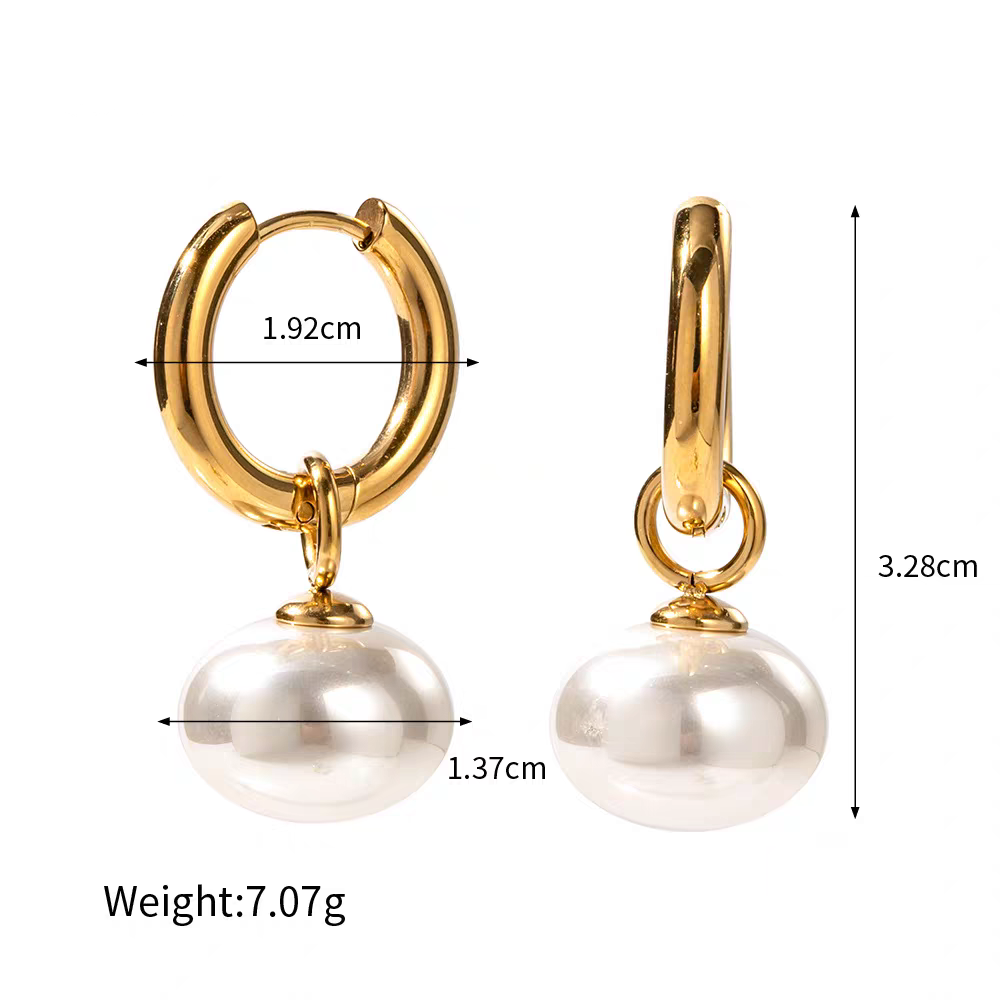 1 pair elegant round plating inlay stainless steel artificial pearls 18k gold plated drop earrings