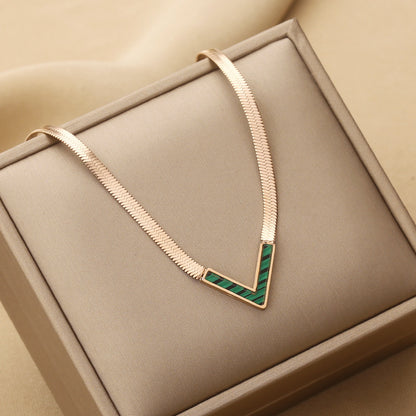 Fashion v shape titanium steel plating shell necklace