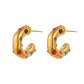 1 pair retro commute c shape color block plating inlay titanium steel artificial rhinestones 18k gold plated ear studs