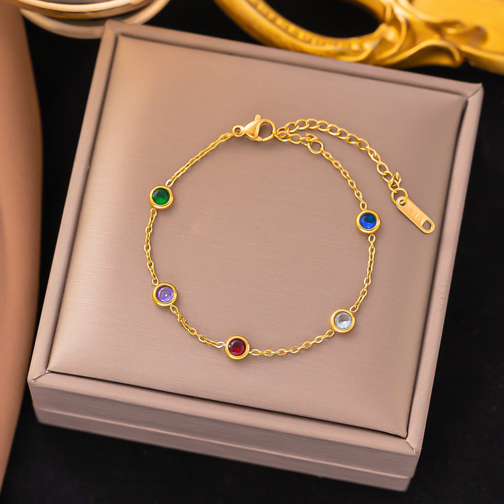 lady multicolor titanium steel plating inlay artificial gemstones bracelets earrings necklace