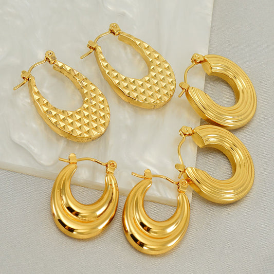 1 pair elegant u shape gold plated stainless steel earrings