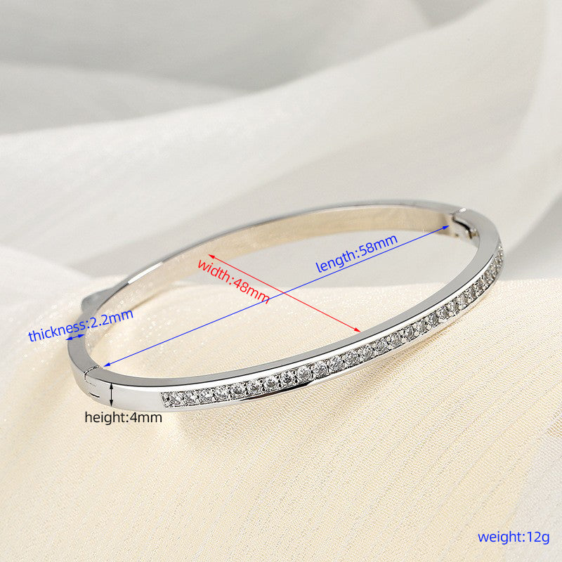 casual elegant luxurious solid color stainless steel polishing plating inlay rhinestones 18k gold plated bangle