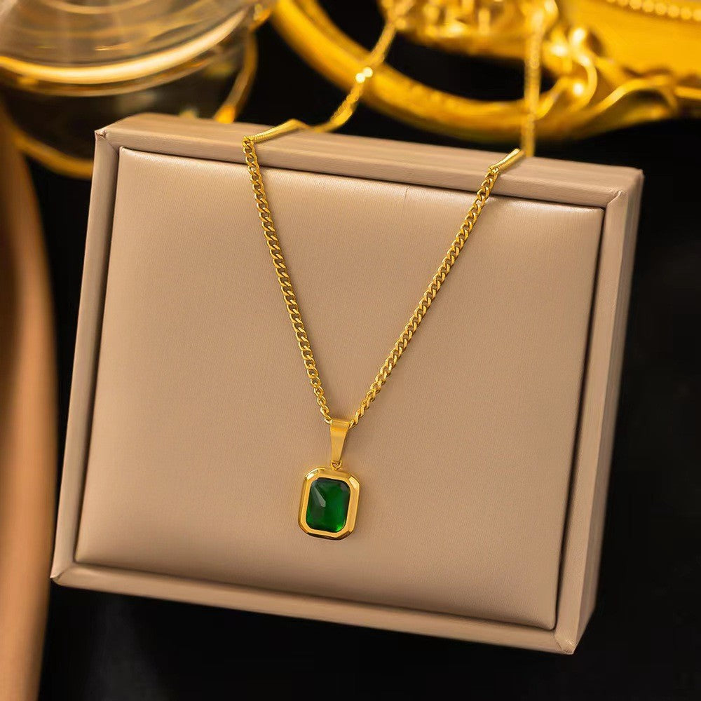 ig style simple style square titanium steel polishing plating inlay artificial rhinestones 18k gold plated pendant necklace