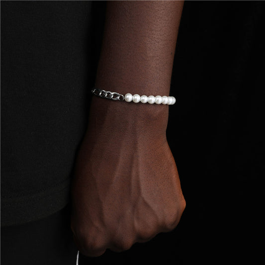 Vintage style simple style round stainless steel artificial pearl unisex bracelets