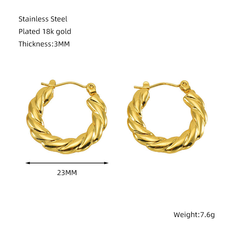 1 piece simple style classic style solid color polishing plating stainless steel titanium steel 18k gold plated earrings