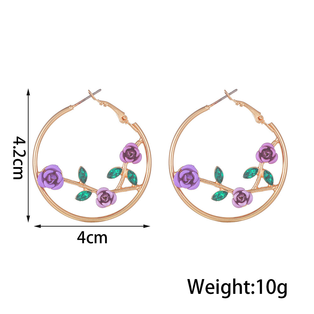 1 pair sweet flower plating zinc alloy 18k gold plated hoop earrings