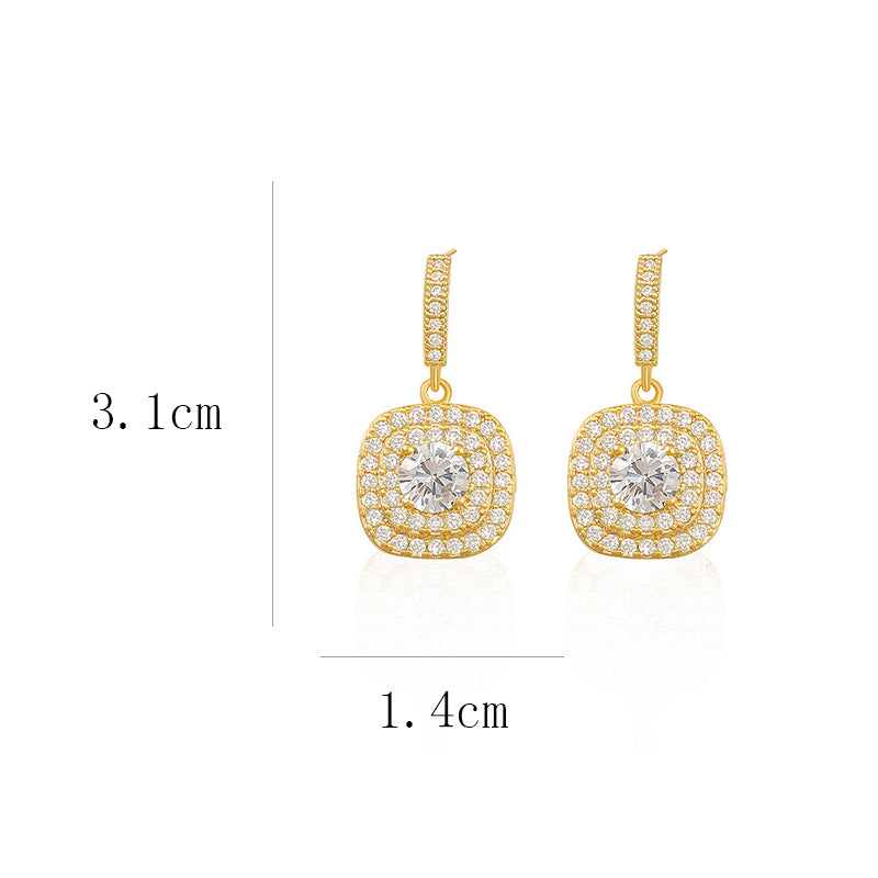 1 pair simple style square inlay stainless steel zircon drop earrings