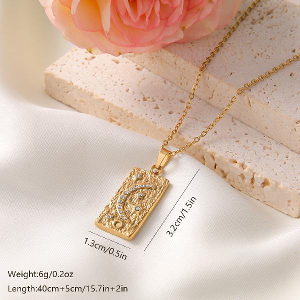 elegant vintage style french style star moon stainless steel plating inlay zircon 18k gold plated pendant necklace