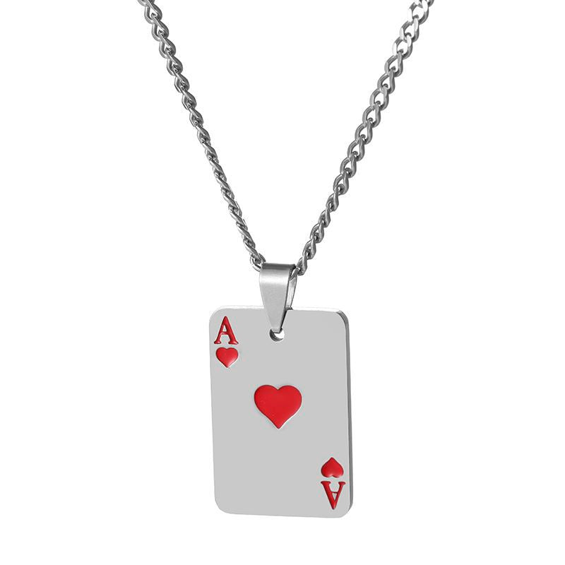 Hip-hop poker stainless steel plating pendant necklace 1 piece