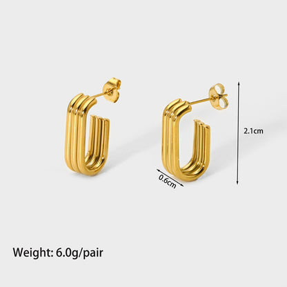 1 pair classic style solid color asymmetrical plating stainless steel 18k gold plated drop earrings